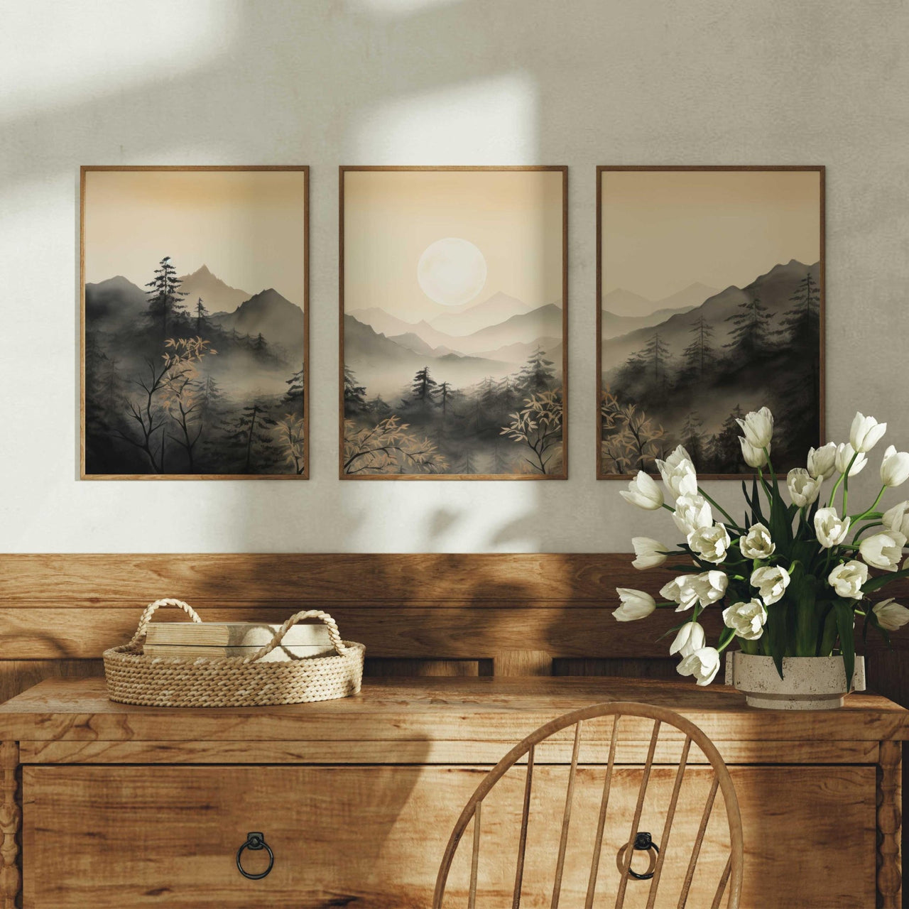 Forest Sunset Wall Art – Nature Boys Nursery Print • Set of 3