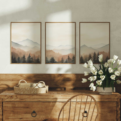 Forest & Mountain Landscape Painting, Nature Nursery Decor, Autumn Print - WildfieldPrints