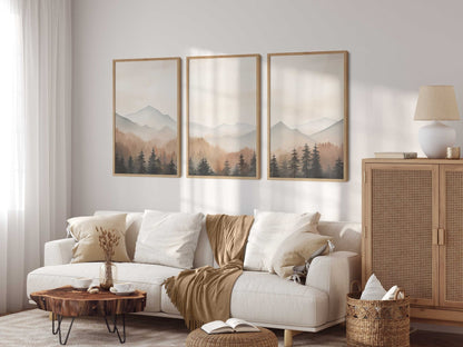 Forest & Mountain Landscape Painting, Nature Nursery Decor, Autumn Print - WildfieldPrints
