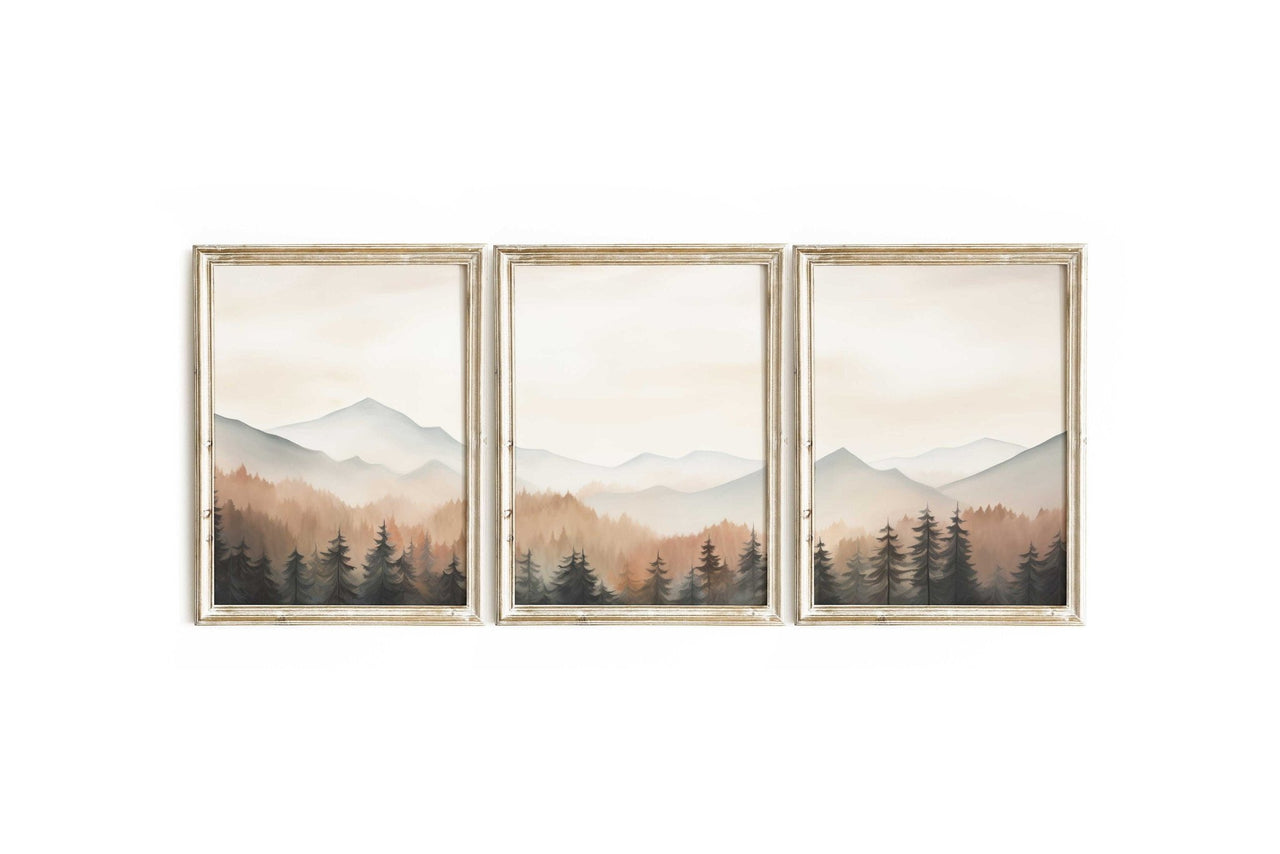 Forest & Mountain Print – Nature Nursery Wall Art for Kids • Set of 3