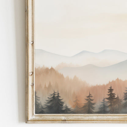 Forest & Mountain Landscape Painting, Nature Nursery Decor, Autumn Print - WildfieldPrints