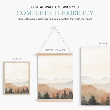 Forest & Mountain Landscape Painting, Nature Nursery Decor, Autumn Print - WildfieldPrints