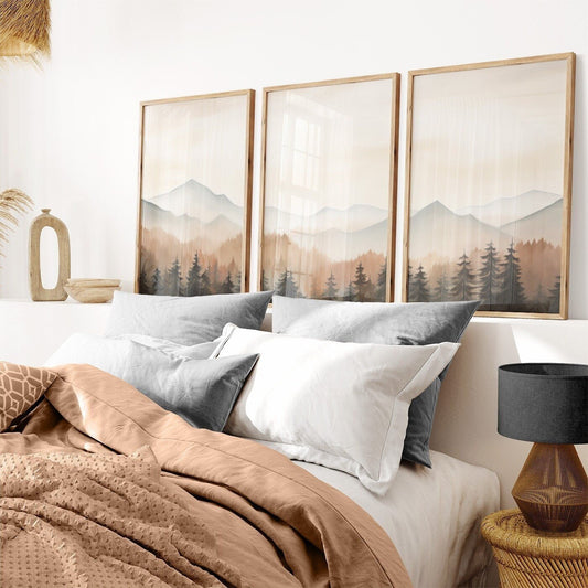 Forest & Mountain Landscape Painting, Nature Nursery Decor, Autumn Print - WildfieldPrints