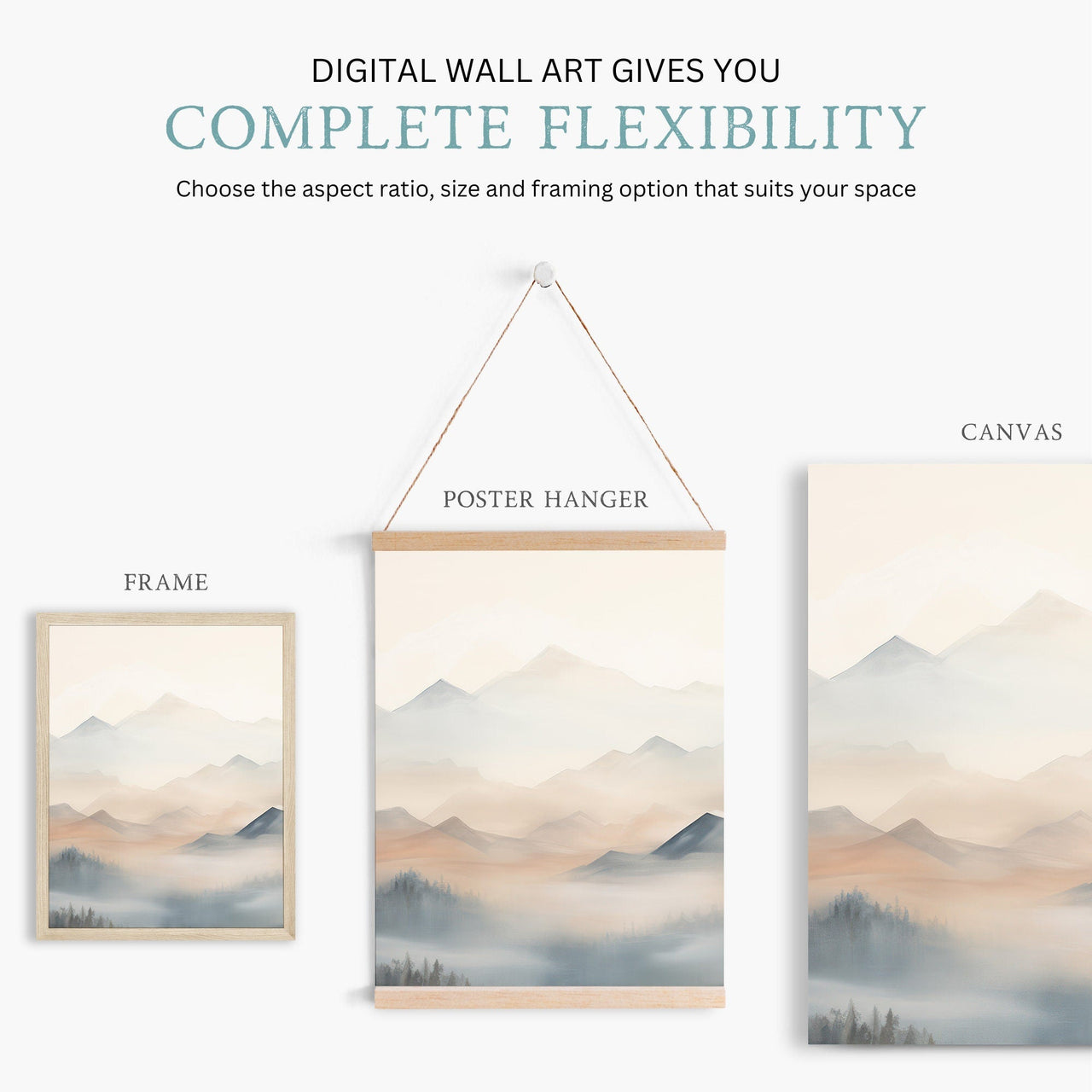 Misty Blue - Beige Mountains Wall Art – Nature Nursery Print • Set of 3