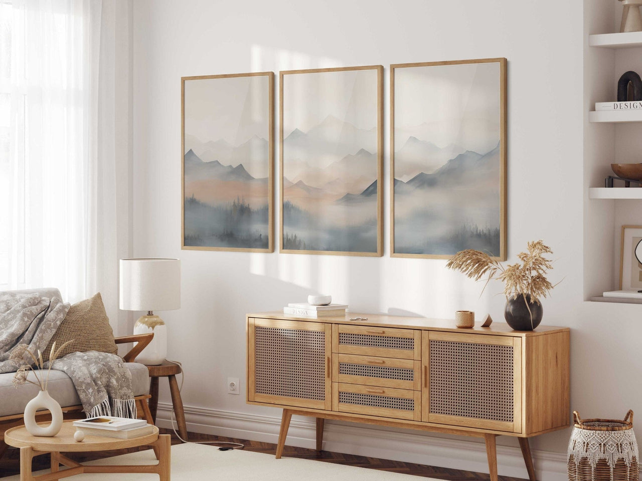 Misty Blue - Beige Mountains Wall Art – Nature Nursery Print • Set of 3