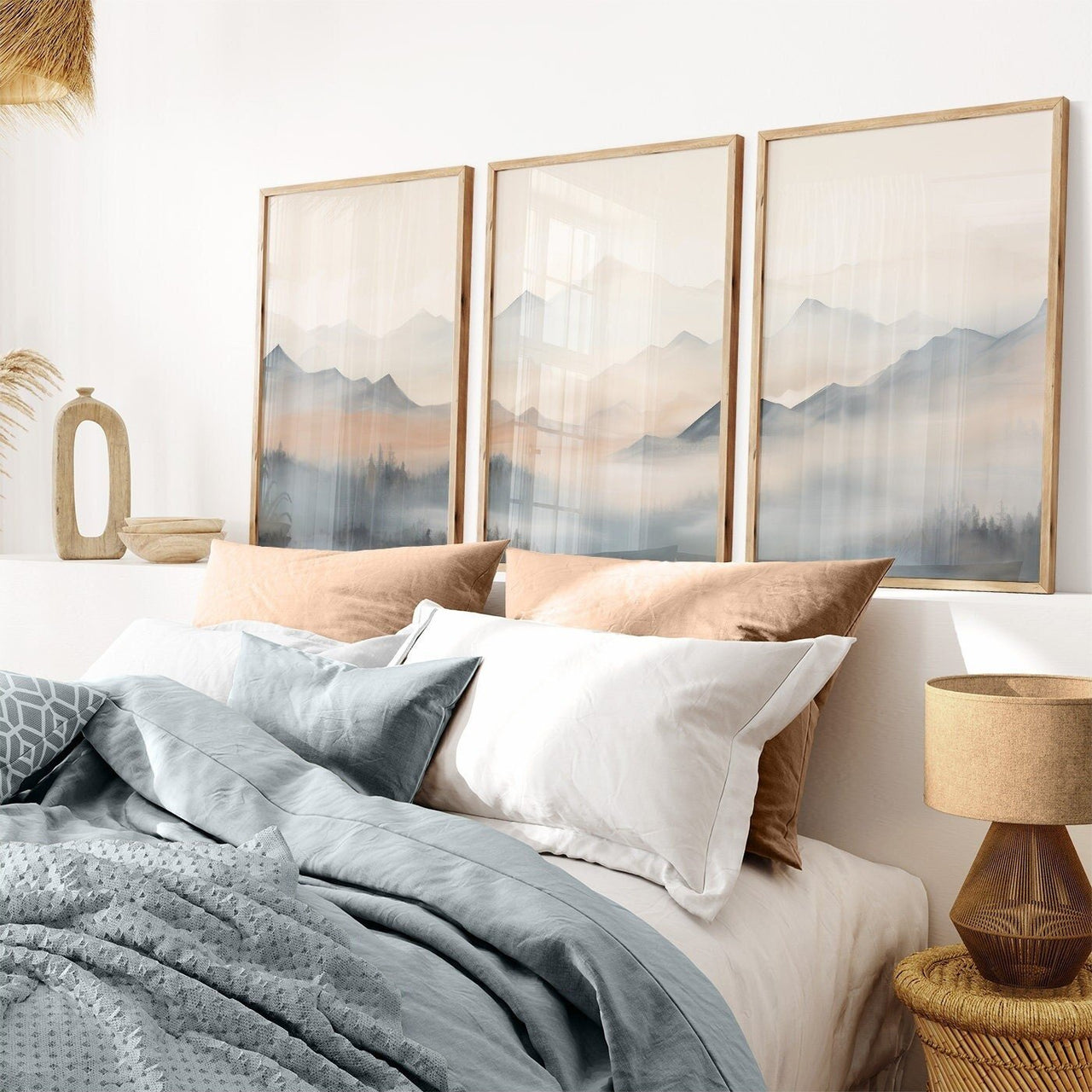 Misty Blue - Beige Mountains Wall Art – Nature Nursery Print • Set of 3