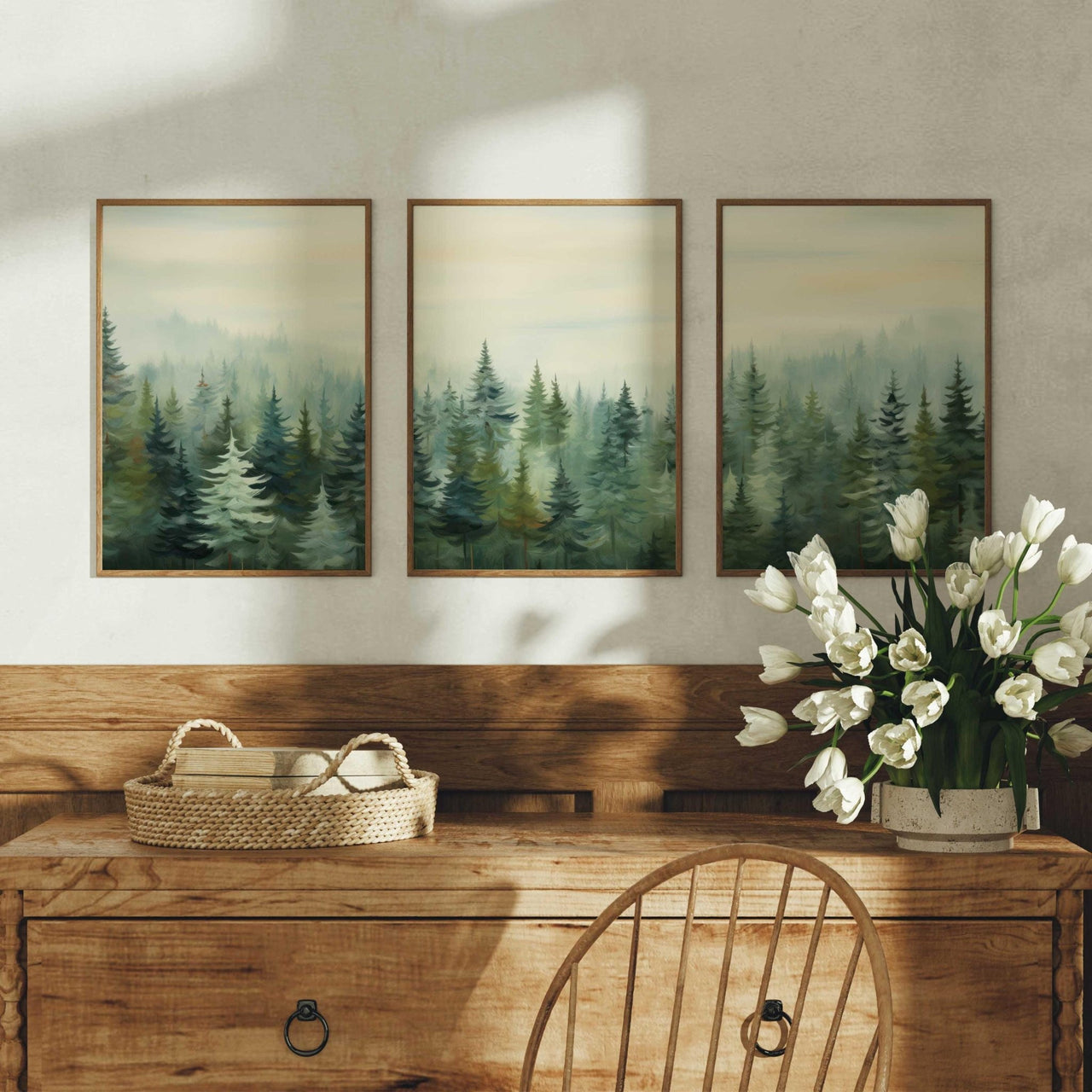 Misty Forest Wall Art – Nature Nursery Print • Set of 3