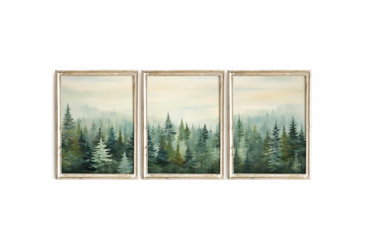 Misty Forest Wall Art – Nature Nursery Print • Set of 3