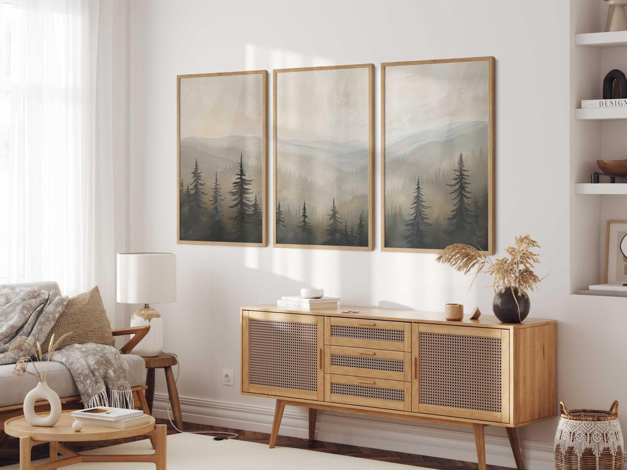 Misty Mountains Wall Art – Nature Nursery Print for Girls • Set of 3