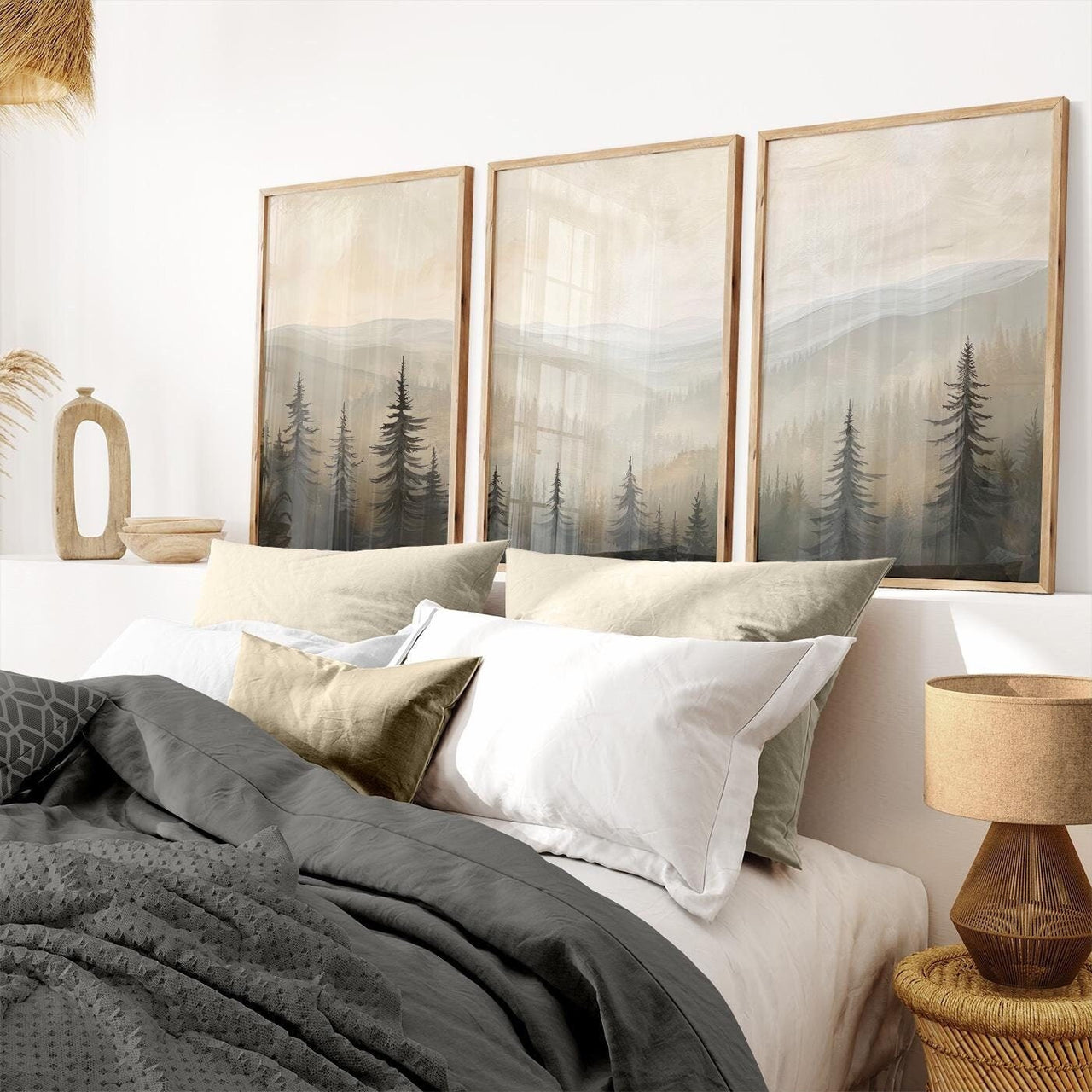 Misty Mountains Wall Art – Nature Nursery Print for Girls • Set of 3