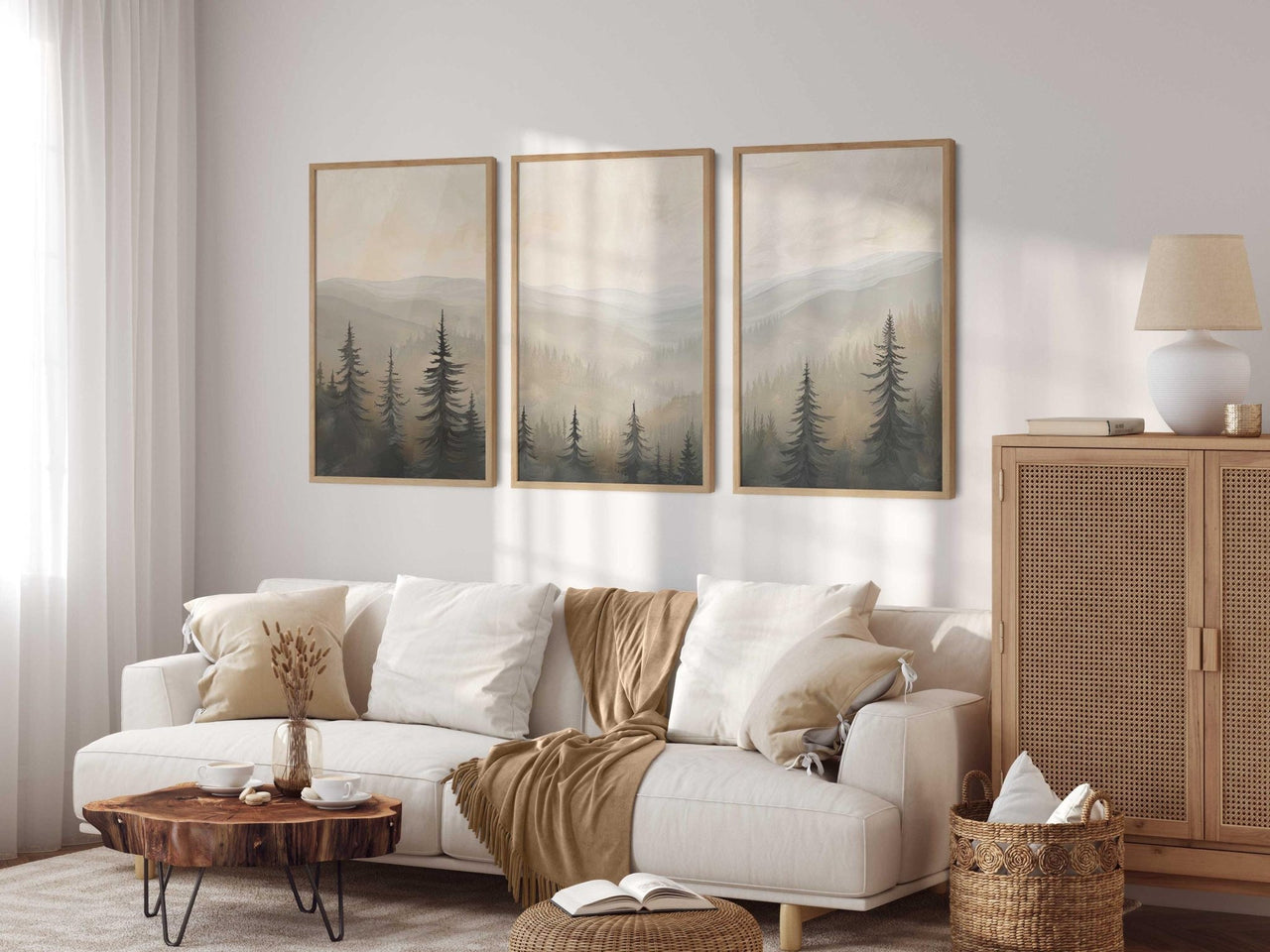 Misty Mountains Wall Art – Nature Nursery Print for Girls • Set of 3