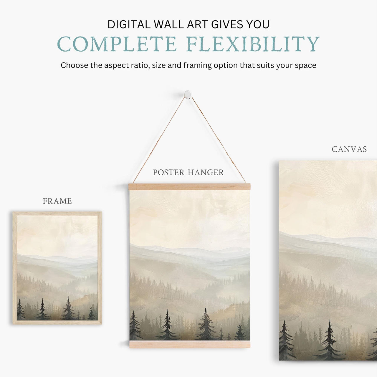 Misty Mountains Wall Art – Nature Nursery Print for Girls • Set of 3