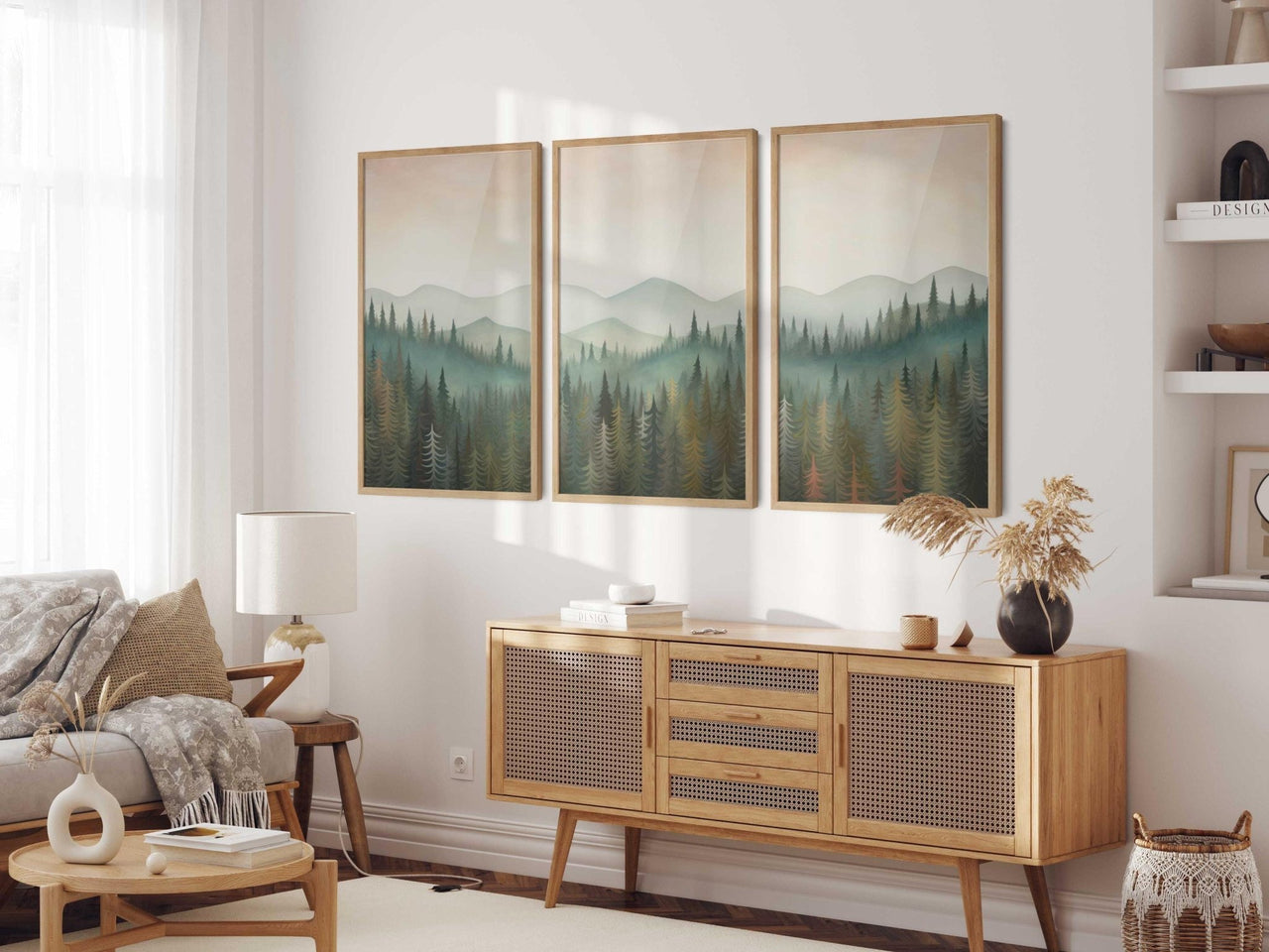 Autumn Forest Wall Art – Nature Living Room Decor • Set of 3