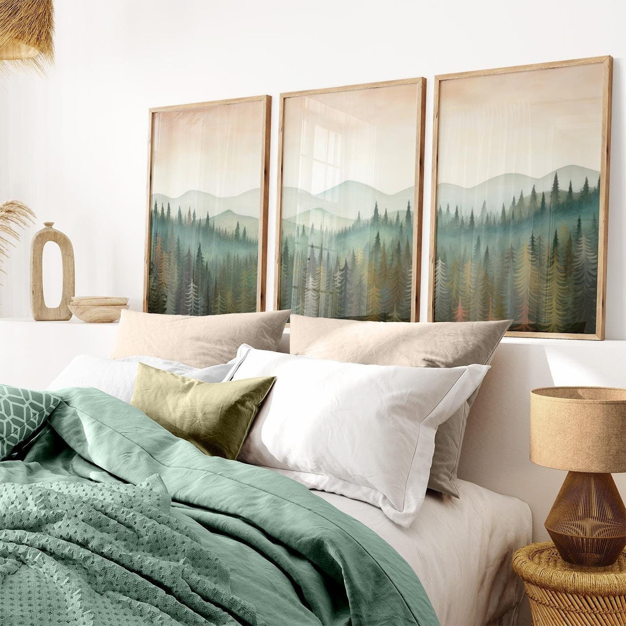 Autumn Forest Wall Art – Nature Living Room Decor • Set of 3