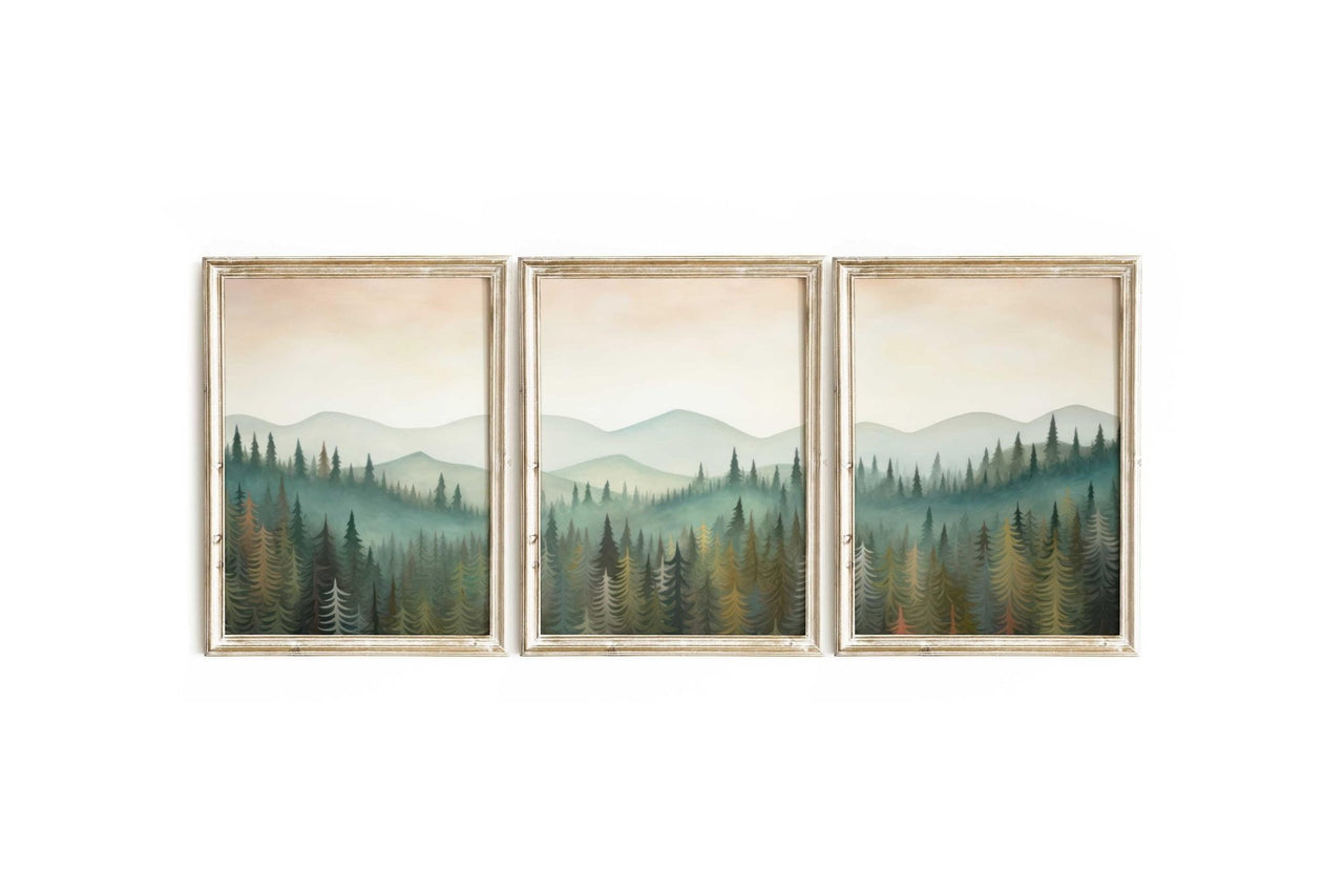 Autumn Forest Wall Art – Nature Living Room Decor • Set of 3