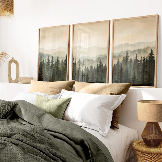 Forest Painting, Living Room Decor, Nature Nursery Print, Mountain Art - WildfieldPrints