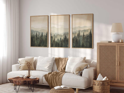 Forest Painting, Living Room Decor, Nature Nursery Print, Mountain Art - WildfieldPrints