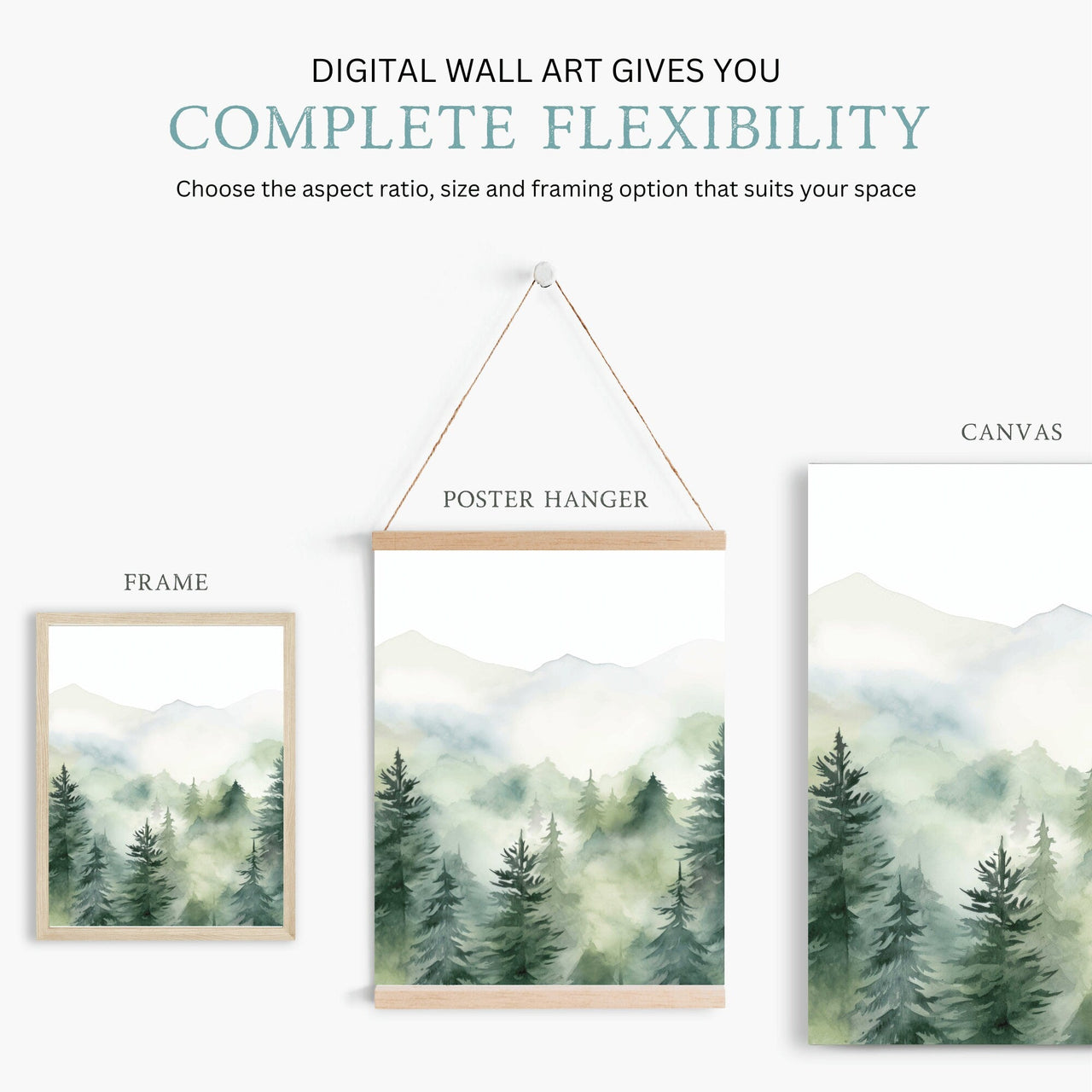 Misty Mountain Wall Art – Landscape Living Room Print