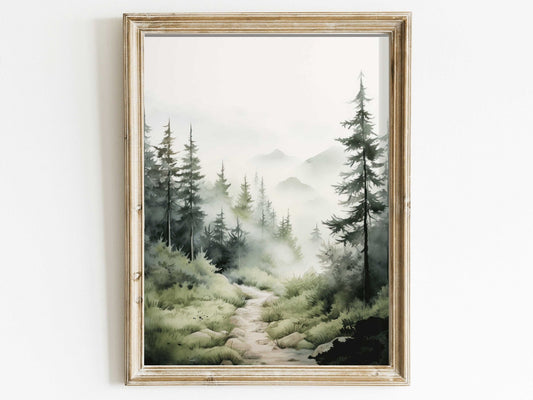 Forest Wall Art, Watercolor Landscape Decor, Nature and Hiking Theme - WildfieldPrints