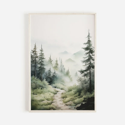 Forest Wall Art, Watercolor Landscape Decor, Nature and Hiking Theme - WildfieldPrints