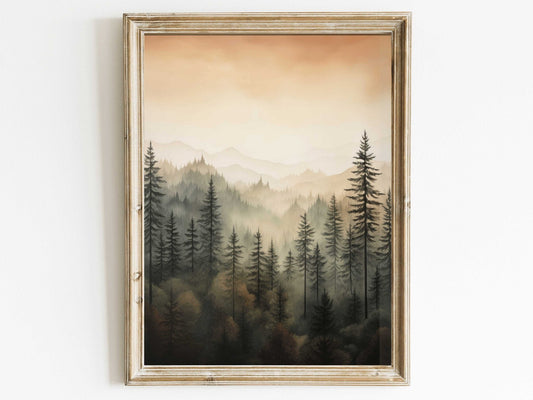 Forest Wall Art, Watercolor Landscape Decor, Pine and Spruce Trees - WildfieldPrints