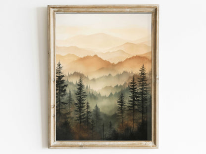 Forest Wall Art, Watercolor Landscape, Nature Decor, Cabin Painting - WildfieldPrints