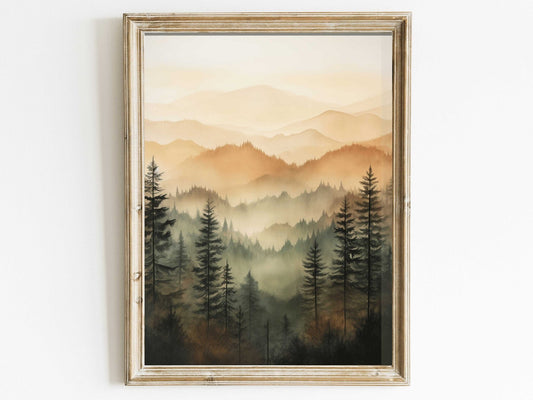Forest Wall Art, Watercolor Landscape, Nature Decor, Cabin Painting - WildfieldPrints