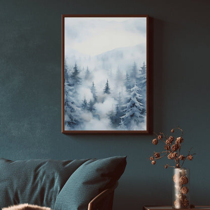 Forest Wall Art, Watercolor Winter Landscape, Nature Print, Fir & Spruce Trees - WildfieldPrints