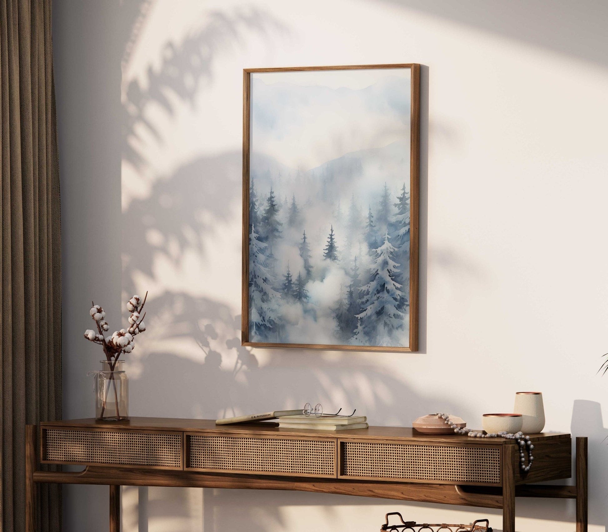Forest Wall Art, Watercolor Winter Landscape, Nature Print, Fir & Spruce Trees - WildfieldPrints