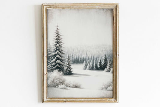 Forest Wall Art, Watercolor Winter Landscape, Pine & Fir Decor - WildfieldPrints