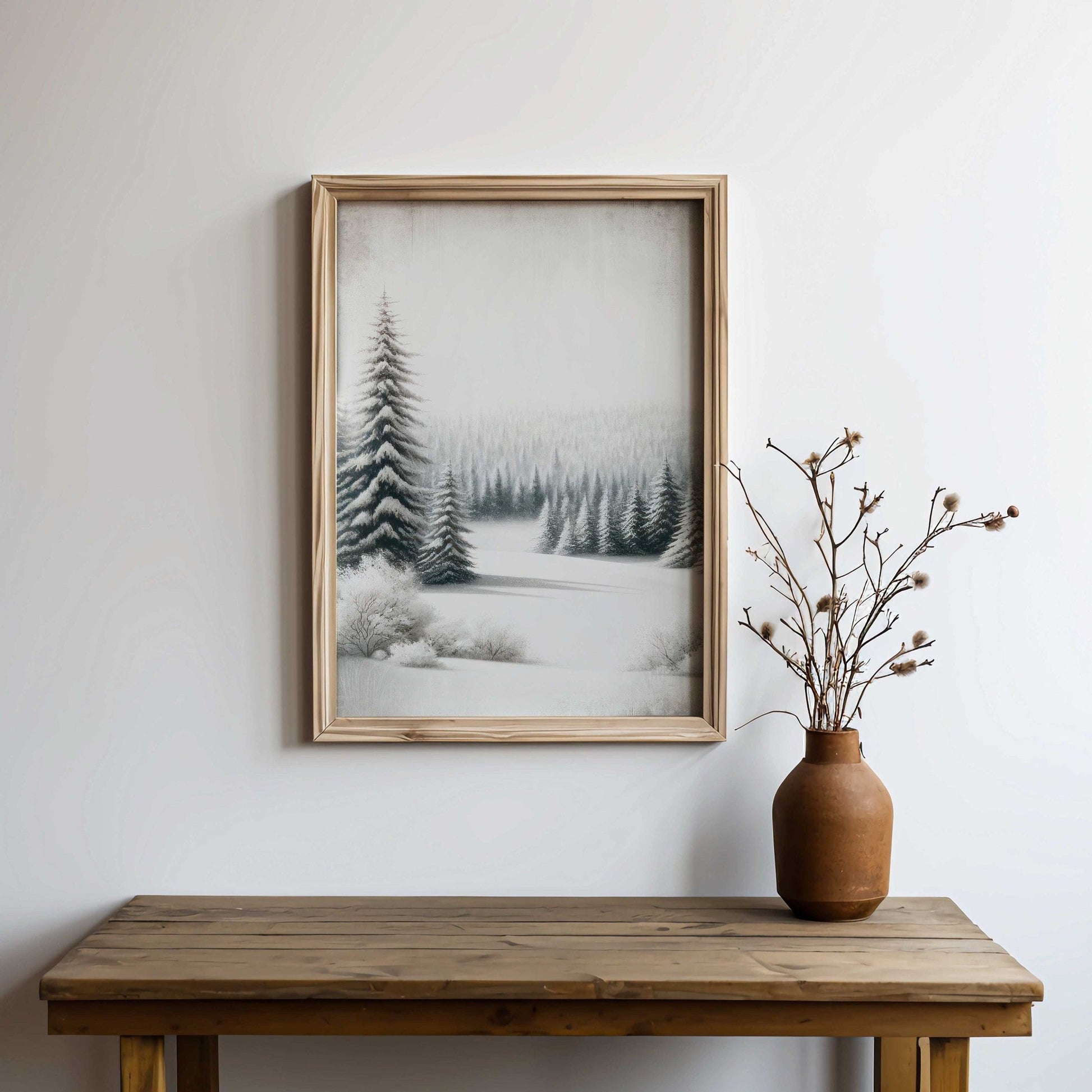 Forest Wall Art, Watercolor Winter Landscape, Pine & Fir Decor - WildfieldPrints