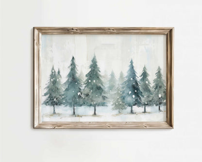 Forest Wall Decor, Rustic Christmas Art, Watercolor Tree Prints - WildfieldPrints