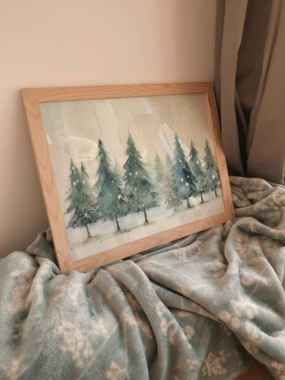 Forest Wall Decor, Rustic Christmas Art, Watercolor Tree Prints - WildfieldPrints