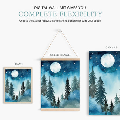 Forest Watercolor Wall Art, Kids Room Decor, Under Moon & Stars - WildfieldPrints