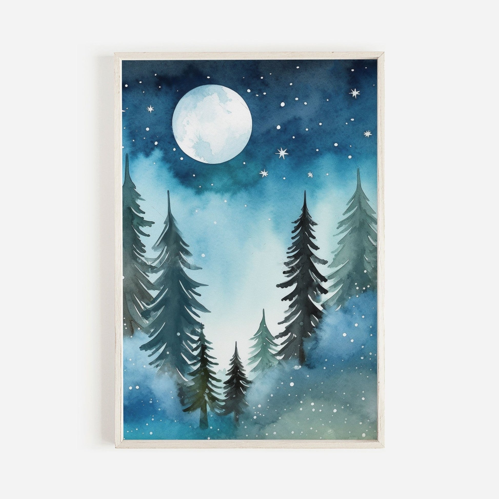 Forest Watercolor Wall Art, Kids Room Decor, Under Moon & Stars - WildfieldPrints