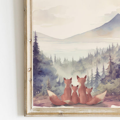 Fox Family Prints, Animal Family of Four Prints, Red Fox Nursery Art, Woodland Nursery, Set of 3, Kids Room Decor, Printable Family Wall Art - My Store