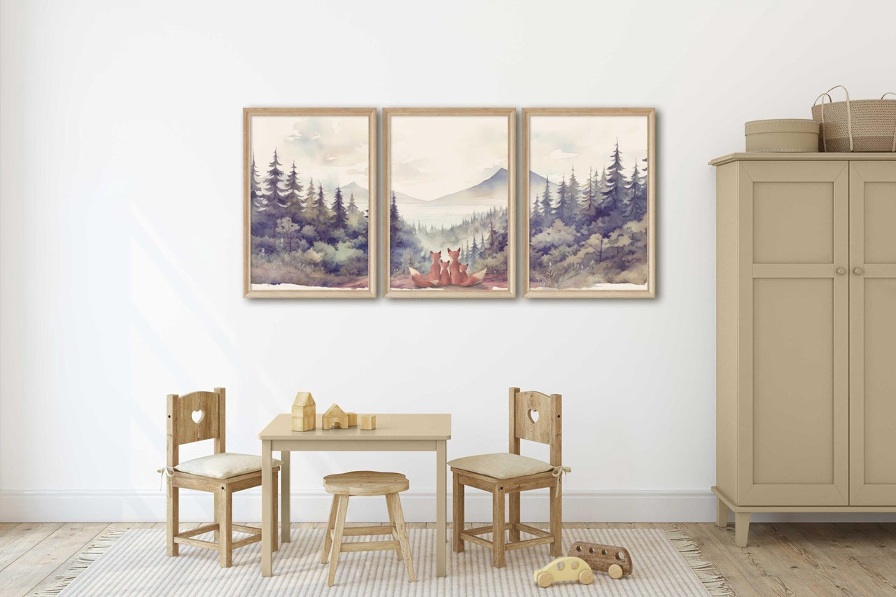 Fox Family Wall Art – Woodland Kids Room Print • Set of 3