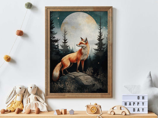 Fox Nursery Art, Watercolor Fox Print, Forest Animal Decor - WildfieldPrints