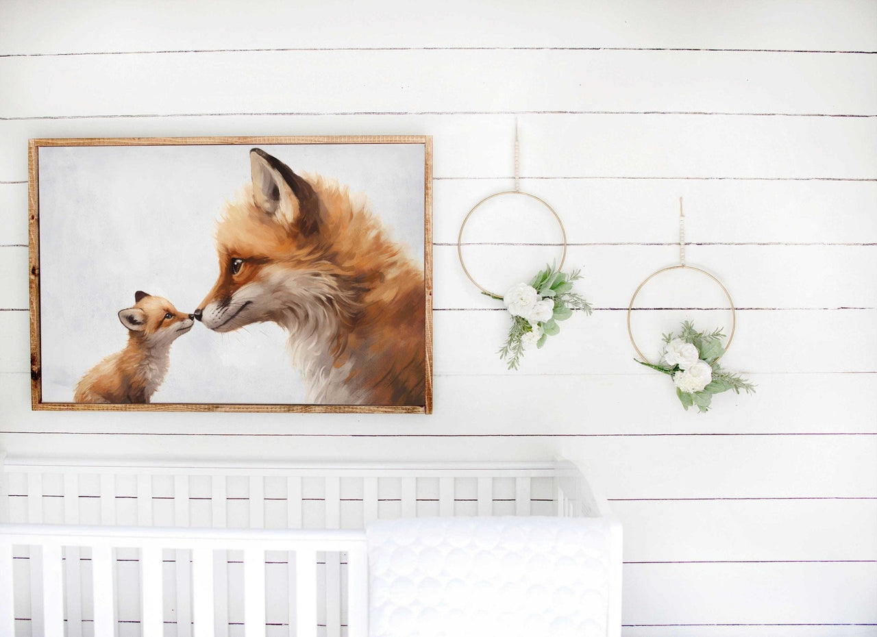 Mother & Baby Fox Wall Art – Animal Nursery Print
