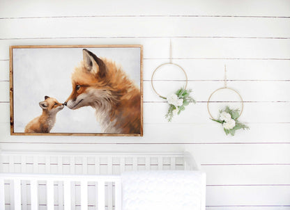 Fox Nursery Decor, Adorable Animal Wall Art, Mother & Baby Fox Print - WildfieldPrints
