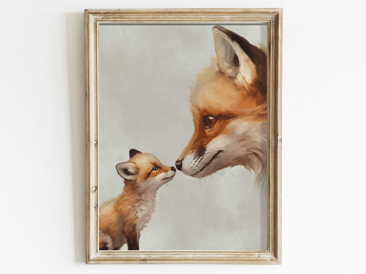 Fox Nursery Decor, Adorable Animal Wall Art, Mother & Baby Fox Print - WildfieldPrints