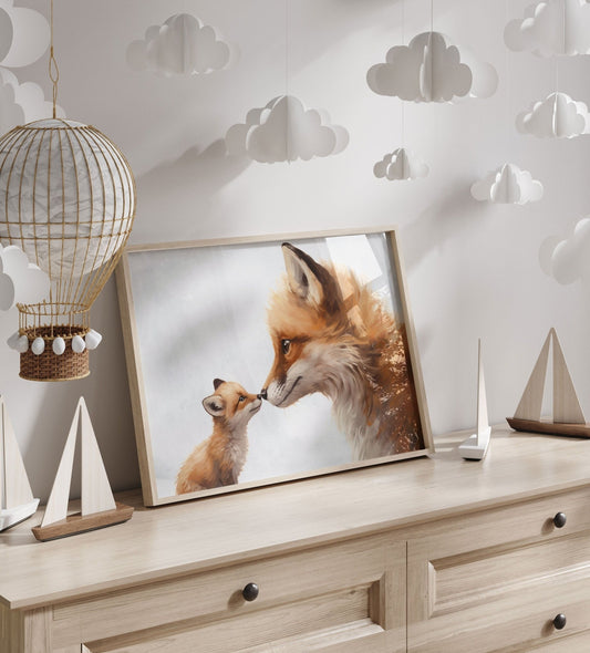 Fox Nursery Decor, Adorable Animal Wall Art, Mother & Baby Fox Print - WildfieldPrints