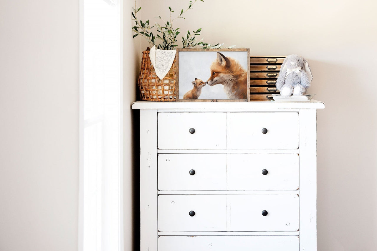Mother & Baby Fox Wall Art – Animal Nursery Print