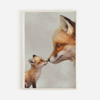 Fox Nursery Decor, Adorable Animal Wall Art, Mother & Baby Fox Print - WildfieldPrints