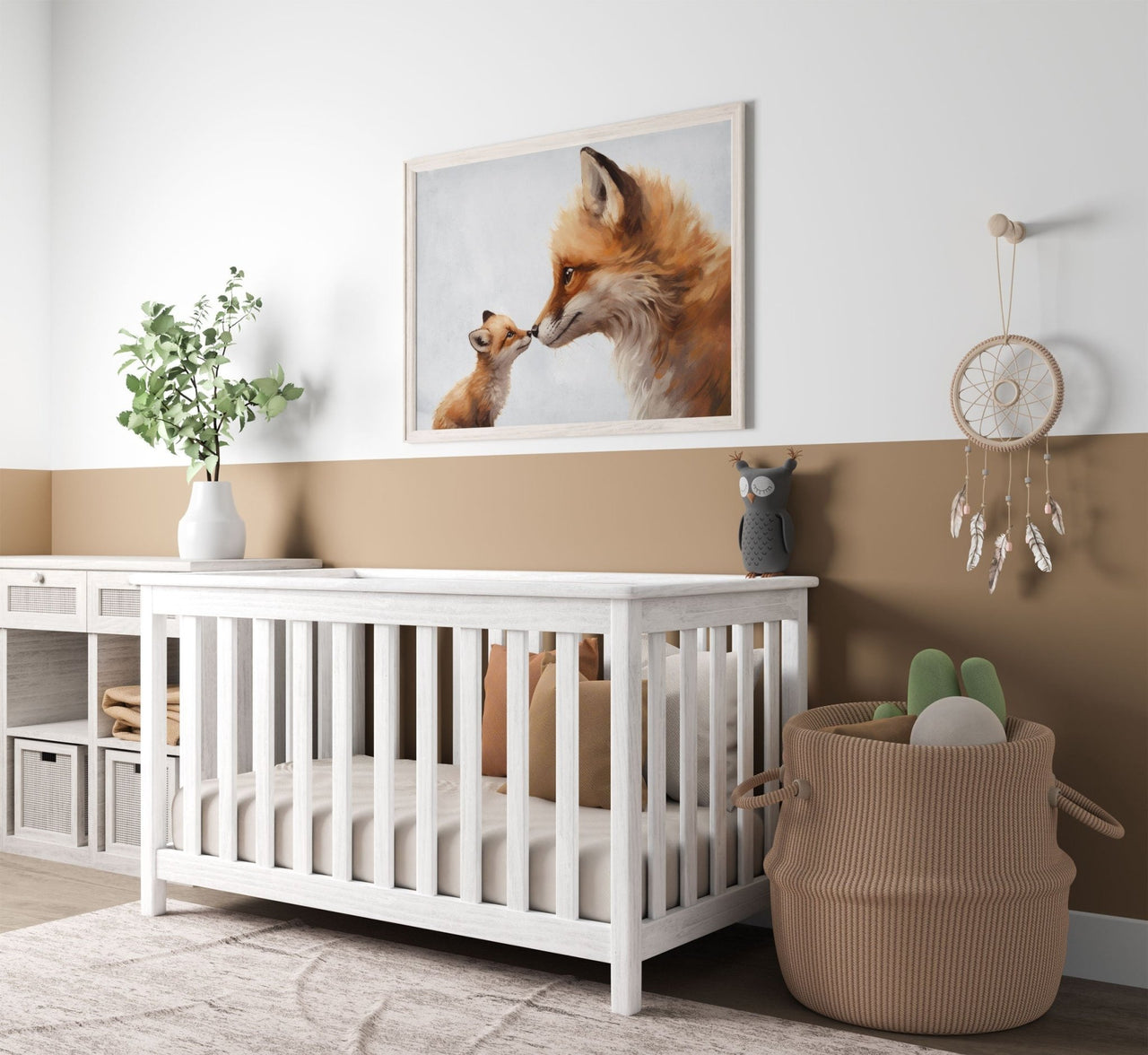Mother & Baby Fox Wall Art – Animal Nursery Print