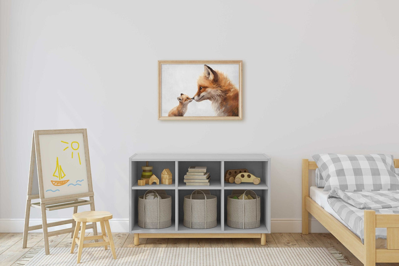 Mother & Baby Fox Wall Art – Animal Nursery Print