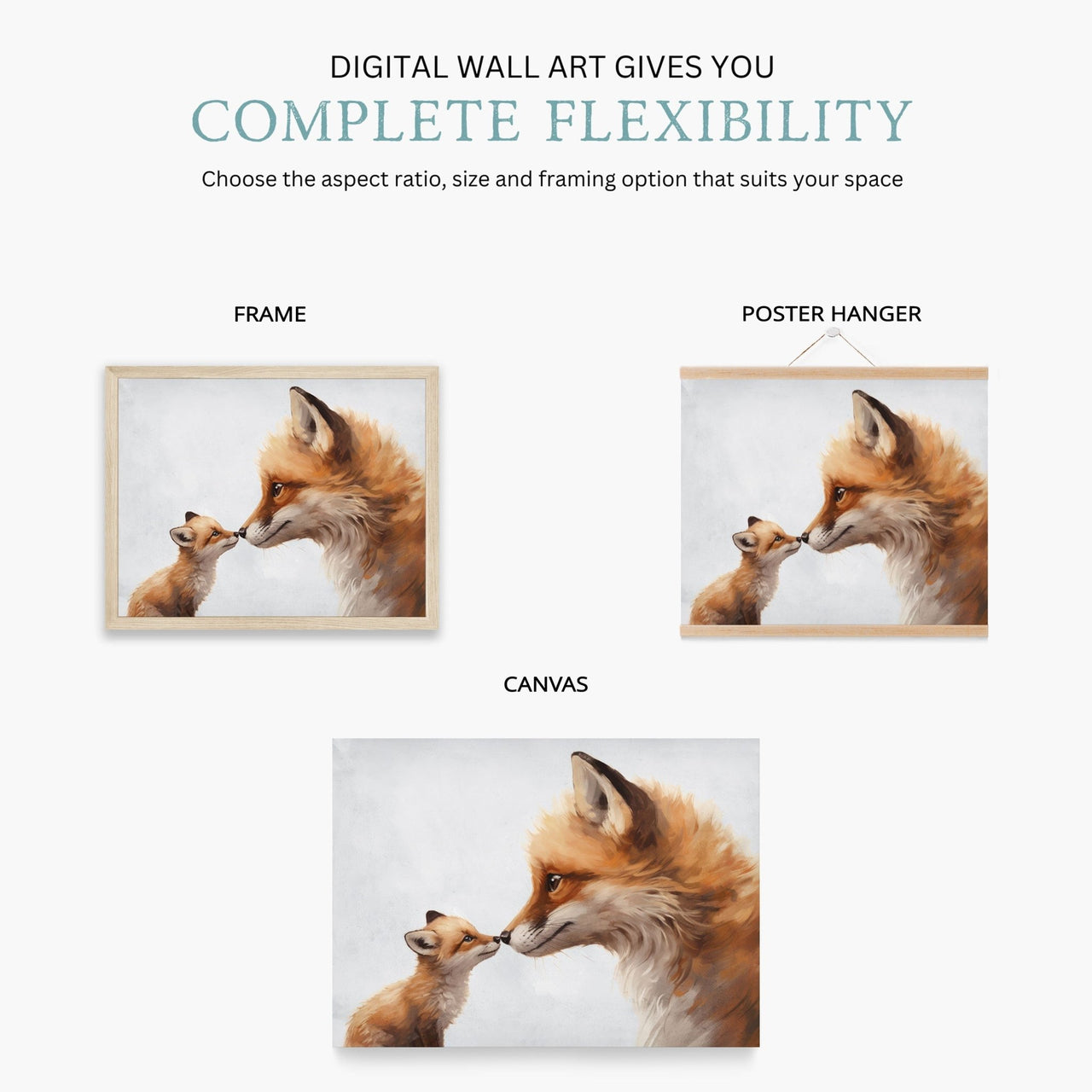 Mother & Baby Fox Wall Art – Animal Nursery Print