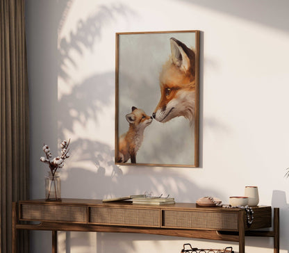 Fox Nursery Decor, Adorable Animal Wall Art, Mother & Baby Fox Print - WildfieldPrints