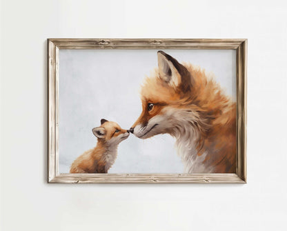 Fox Nursery Decor, Adorable Animal Wall Art, Mother & Baby Fox Print - WildfieldPrints