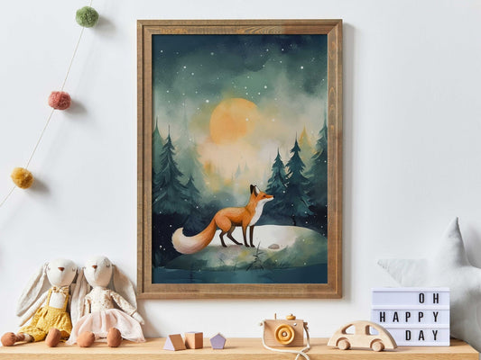 Fox Nursery Decor, Rustic Watercolor Art, Mystical Forest Print - WildfieldPrints